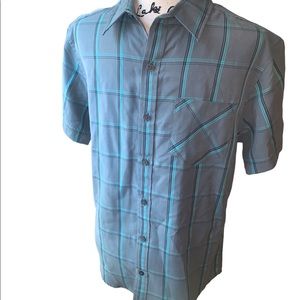 Tony Hawk short sleeve men’s button up shirt . Gray and teal